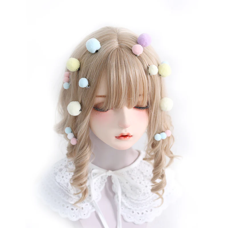 Xiaogui - Bared Sweet Lolita Accessory Pink and Blue Pompom Hair Clip - Image 2