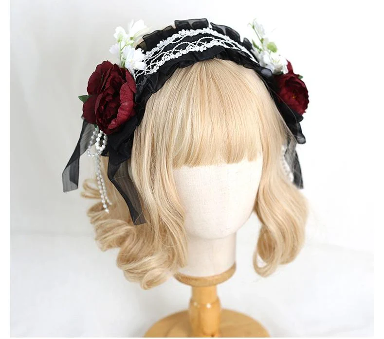Xiaogui - Elegant Lolita Floral Lace Handmade Headband - Image 20