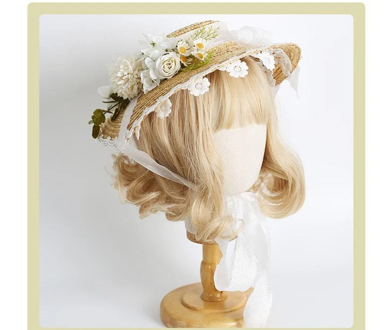 Xiaogui - Elegant Lolita Flower Bow Lace Sunhat - Image 10