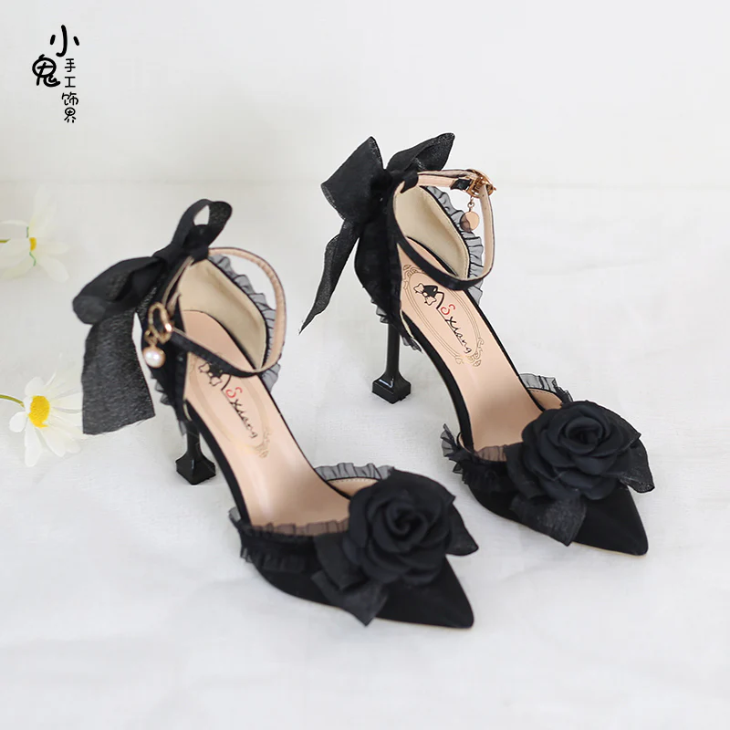 Xiaogui - Elegant Lolita High-Heeled Camellia Bows Shoes - Image 3