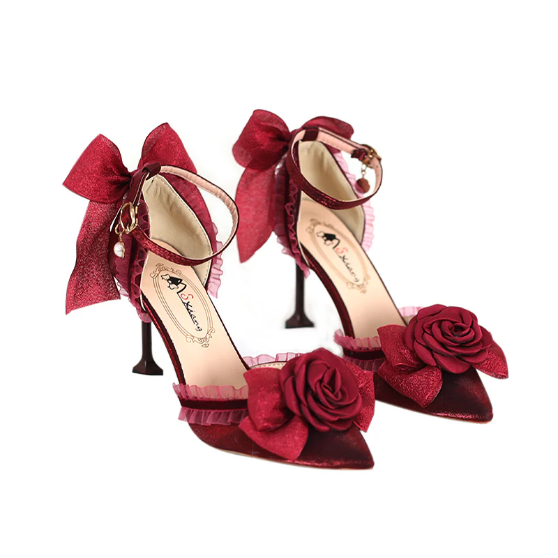 Xiaogui - Elegant Lolita High-Heeled Camellia Bows Shoes - Image 5
