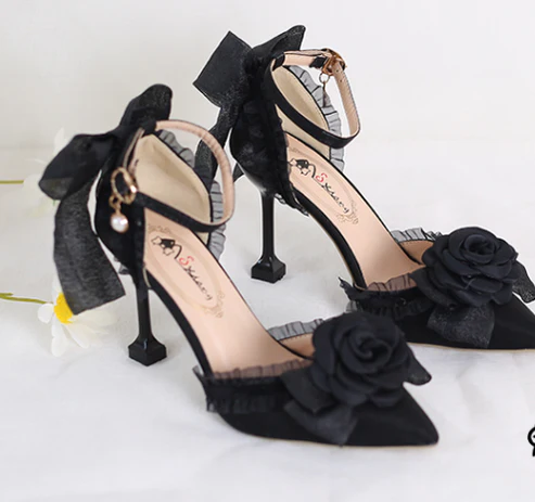 Xiaogui - Elegant Lolita High-Heeled Camellia Bows Shoes - Image 6
