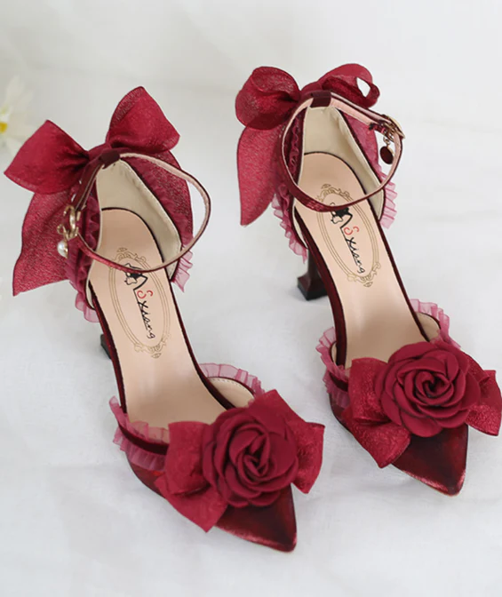 Xiaogui - Elegant Lolita High-Heeled Camellia Bows Shoes - Image 7