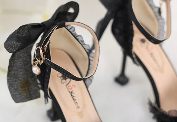 Xiaogui - Elegant Lolita High-Heeled Camellia Bows Shoes - Image 8
