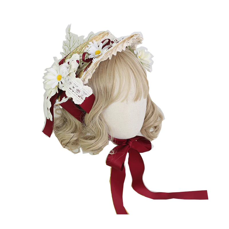 Xiaogui - Flower Lolita Tea Party Straw Hat - Image 5