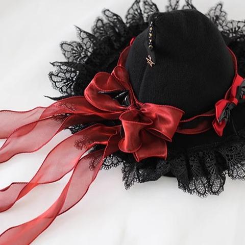 Xiaogui - Halloween Lolita Hat Devil Lace Woolen Witch Hat - Image 2