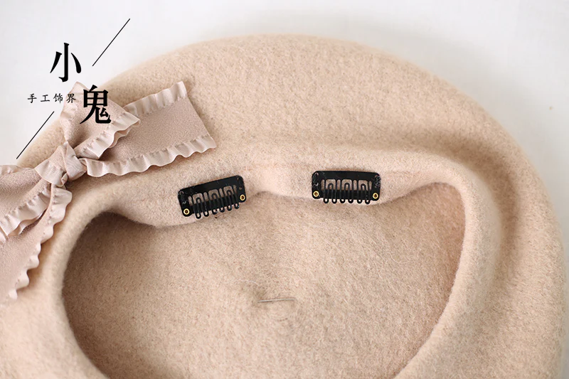 Xiaogui - Sweet Bow Multicolors Lolita Wool Beret - Image 3