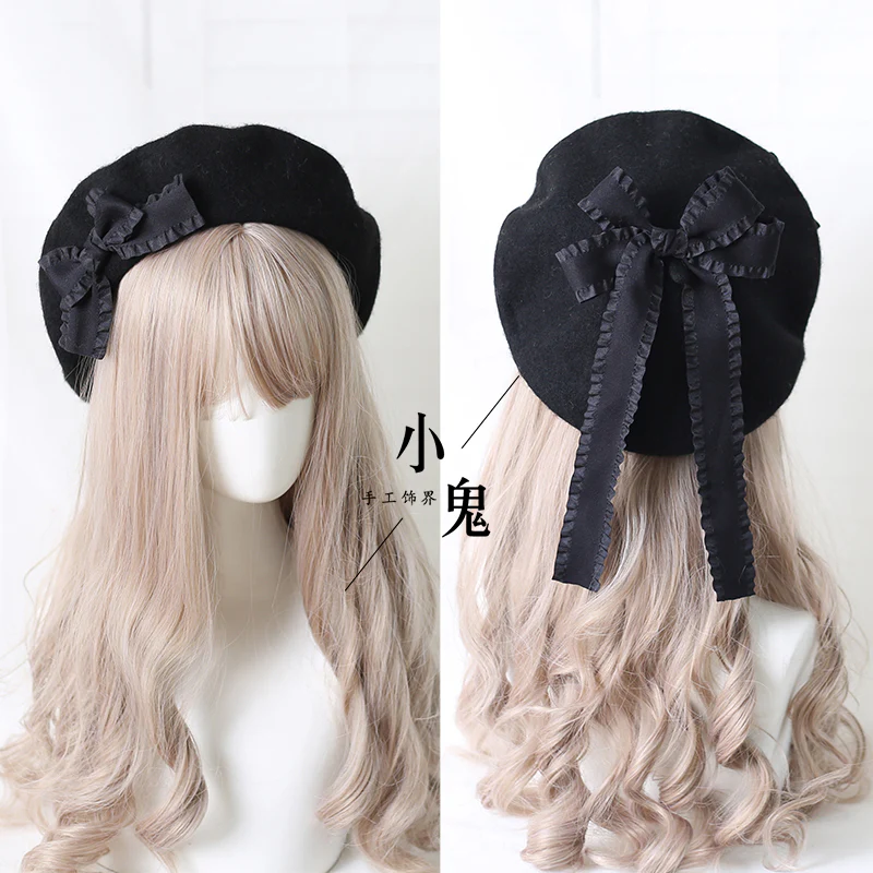 Xiaogui - Sweet Bow Multicolors Lolita Wool Beret - Image 4