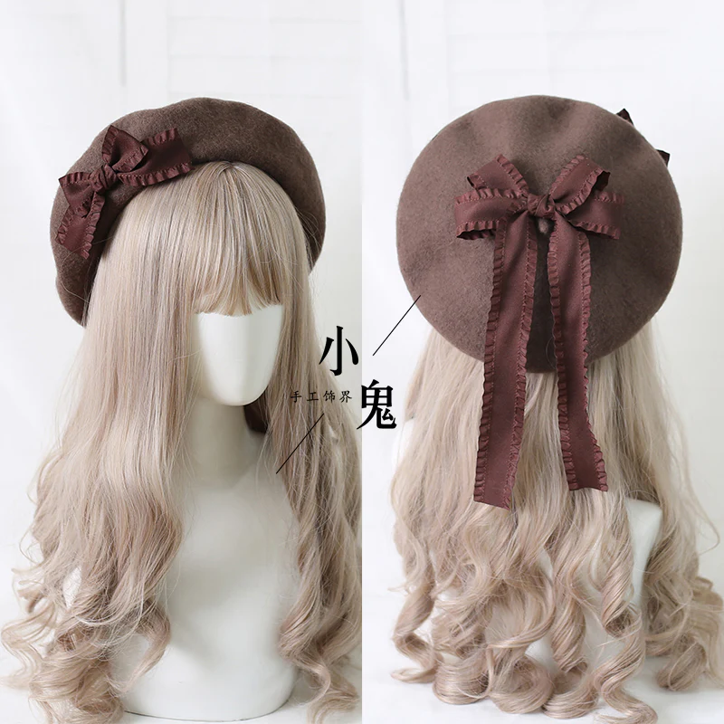 Xiaogui - Sweet Bow Multicolors Lolita Wool Beret - Image 7
