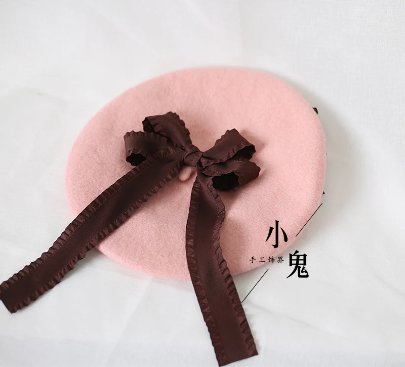 Xiaogui - Sweet Bow Multicolors Lolita Wool Beret - Image 9