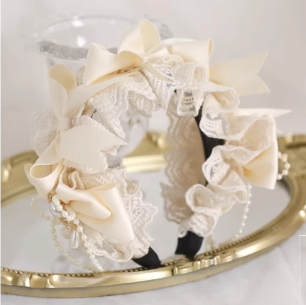 Xiaogui - Sweet Lolita Ivory Lace bow Hair Accessories - Image 10