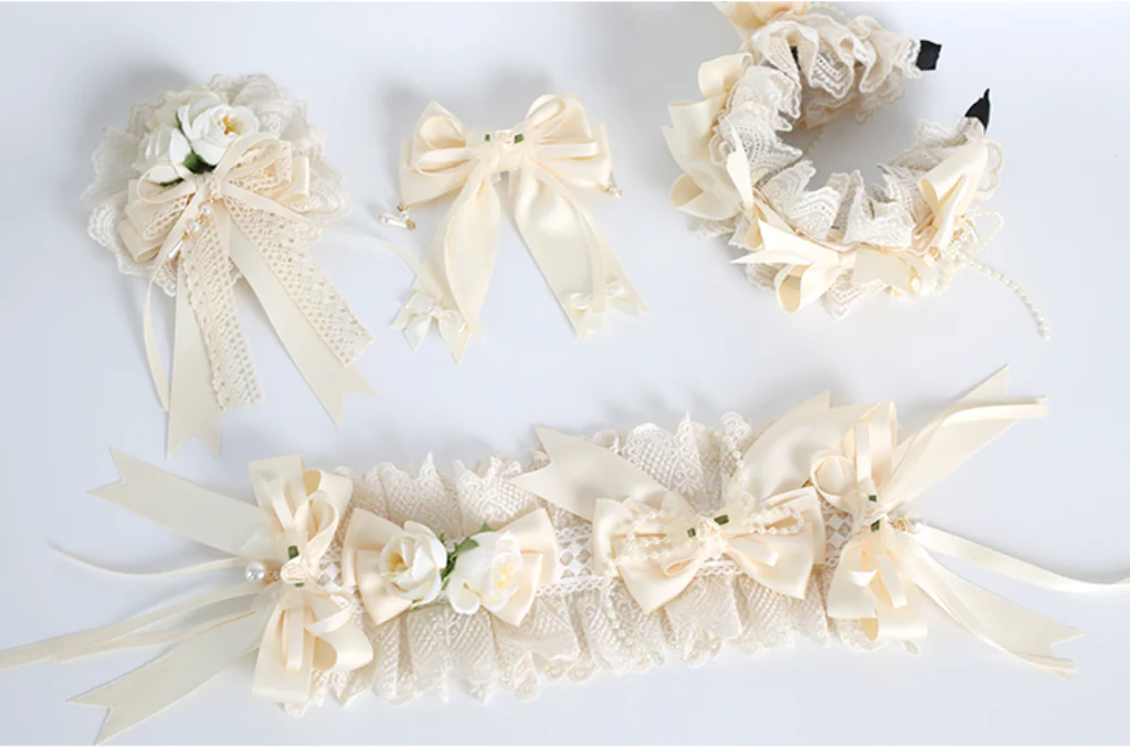 Xiaogui - Sweet Lolita Ivory Lace bow Hair Accessories - Image 12