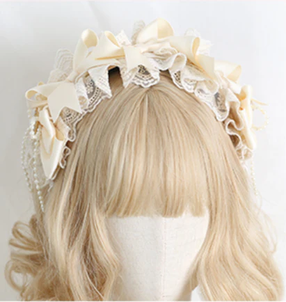 Xiaogui - Sweet Lolita Ivory Lace bow Hair Accessories - Image 22