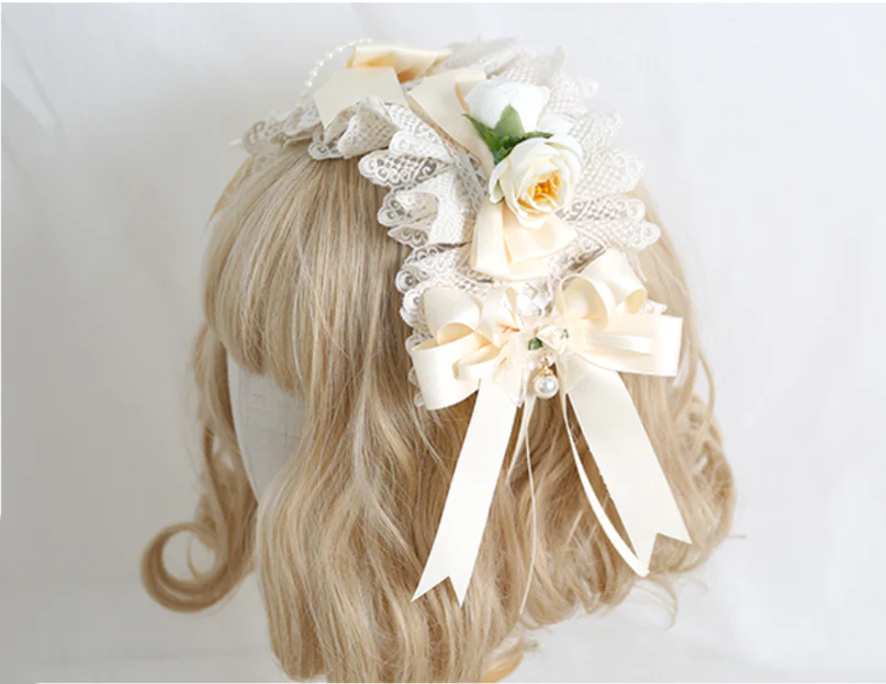Xiaogui - Sweet Lolita Ivory Lace bow Hair Accessories - Image 28