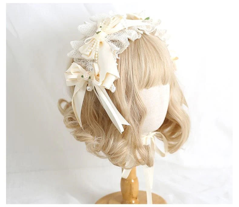 Xiaogui - Sweet Lolita Ivory Lace bow Hair Accessories - Image 3