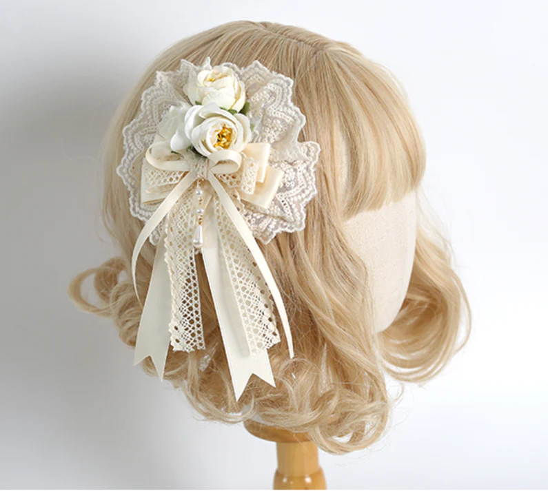Xiaogui - Sweet Lolita Ivory Lace bow Hair Accessories - Image 32