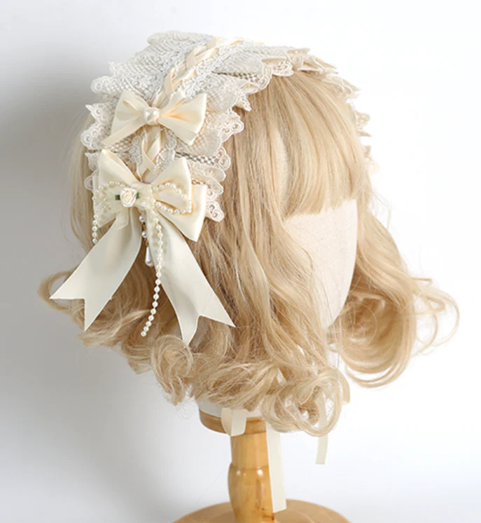 Xiaogui - Sweet Lolita Ivory Lace bow Hair Accessories - Image 34