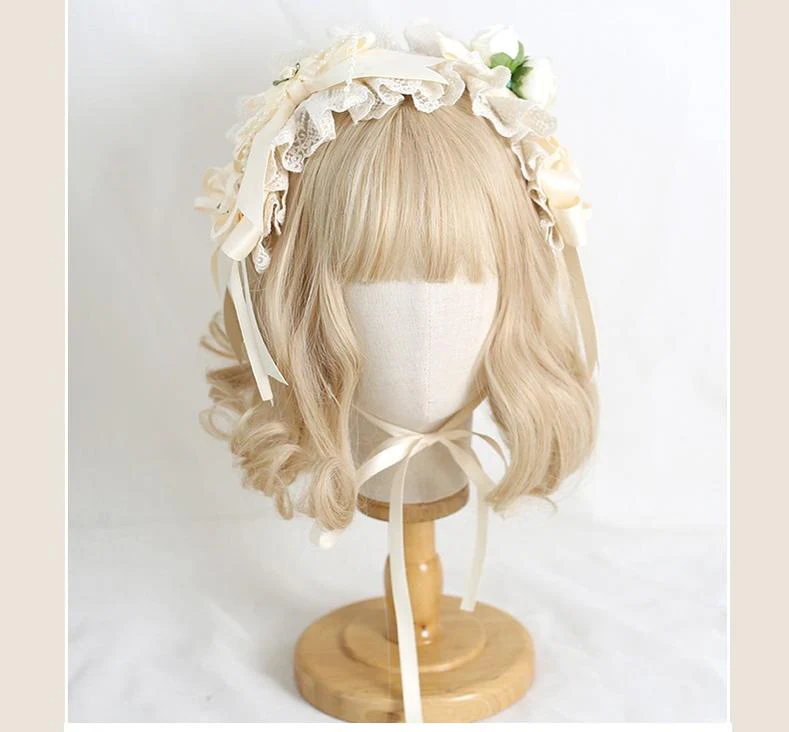 Xiaogui - Sweet Lolita Ivory Lace bow Hair Accessories - Image 4