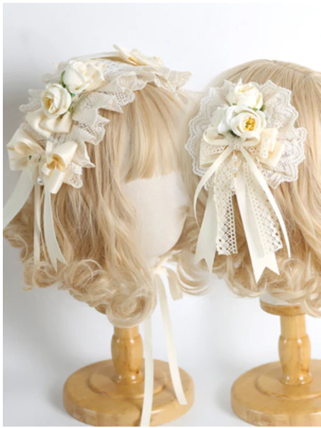 Xiaogui - Sweet Lolita Ivory Lace bow Hair Accessories - Image 7