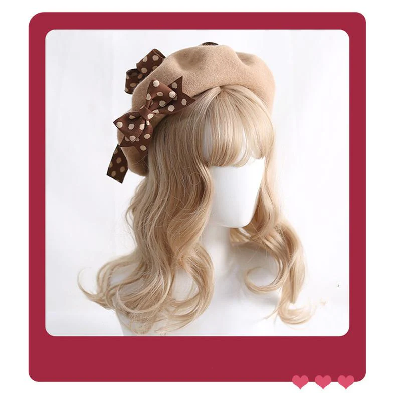 Xiaogui - Sweet Lolita Red Polka Dots Bow Beret Hat - Image 12