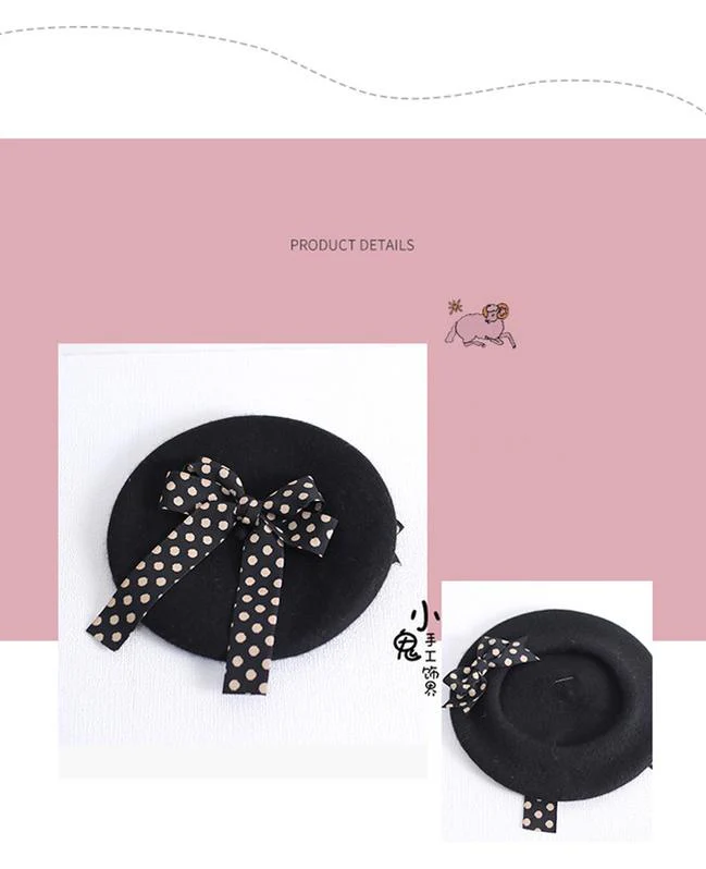 Xiaogui - Sweet Lolita Red Polka Dots Bow Beret Hat - Image 13
