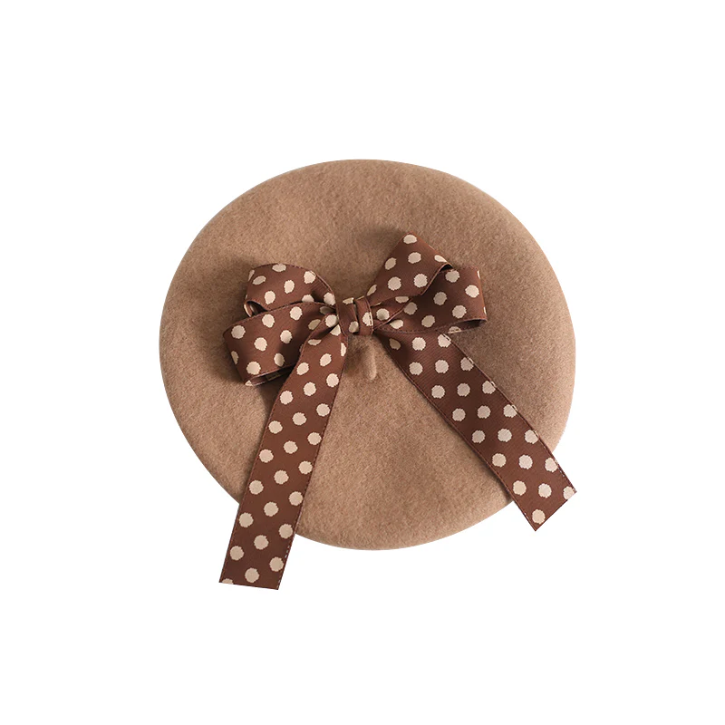 Xiaogui - Sweet Lolita Red Polka Dots Bow Beret Hat - Image 3
