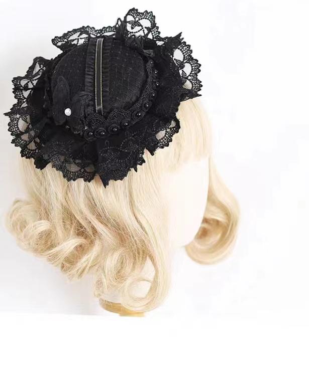 xiaogui - Vintage Lolita Tea Party Lace Top Hat - Image 9