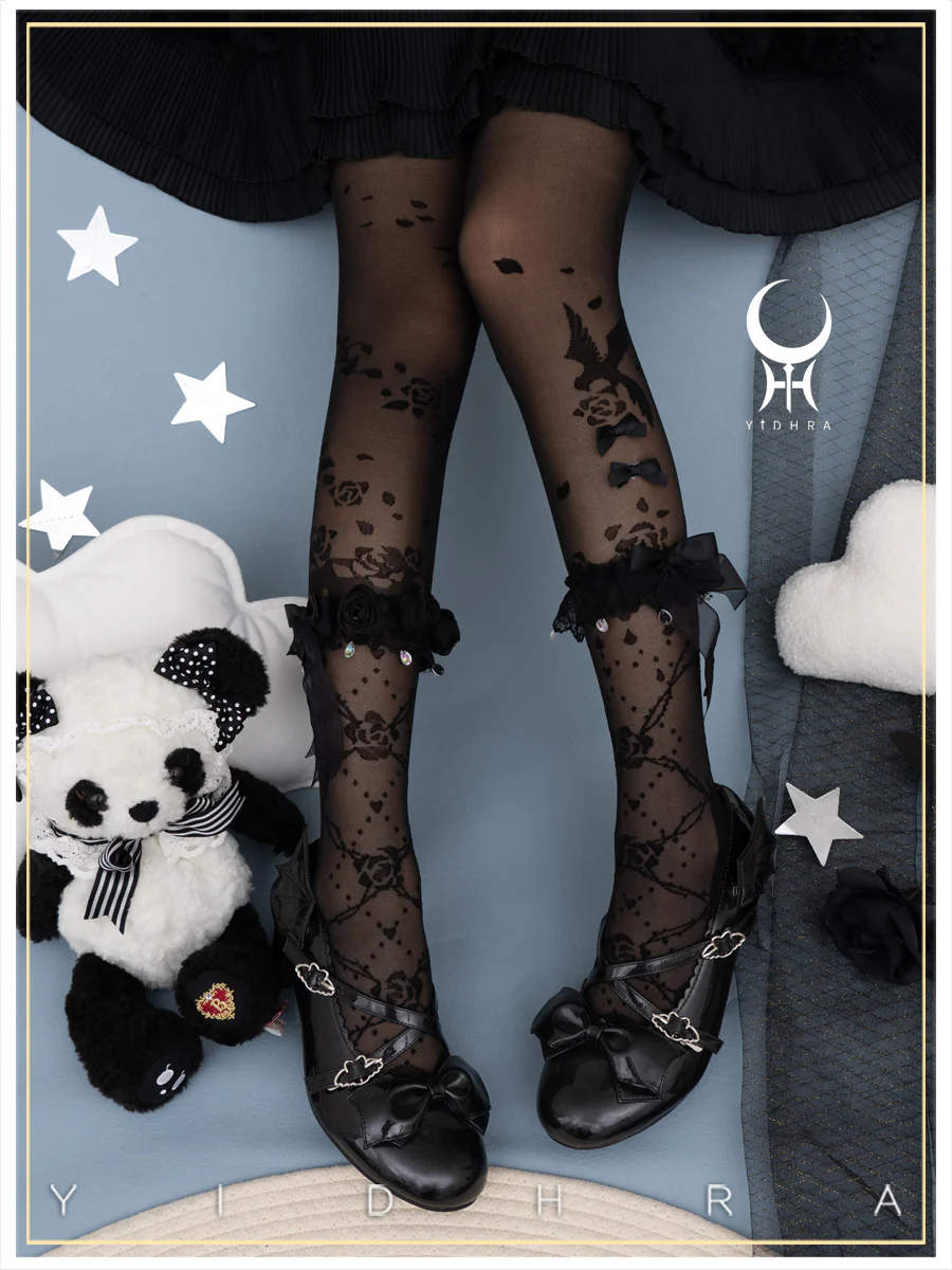 Yidhra - Nightingale and Rose - Elegant Lolita Stereo Flower Thin Tights - Image 4