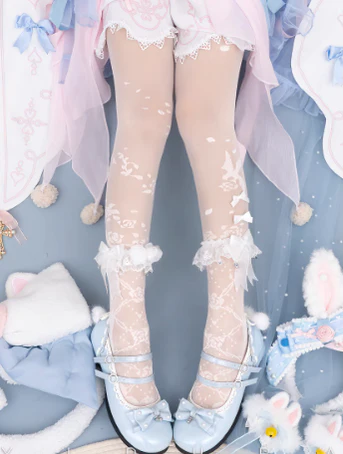 Yidhra - Nightingale and Rose - Elegant Lolita Stereo Flower Thin Tights - Image 9