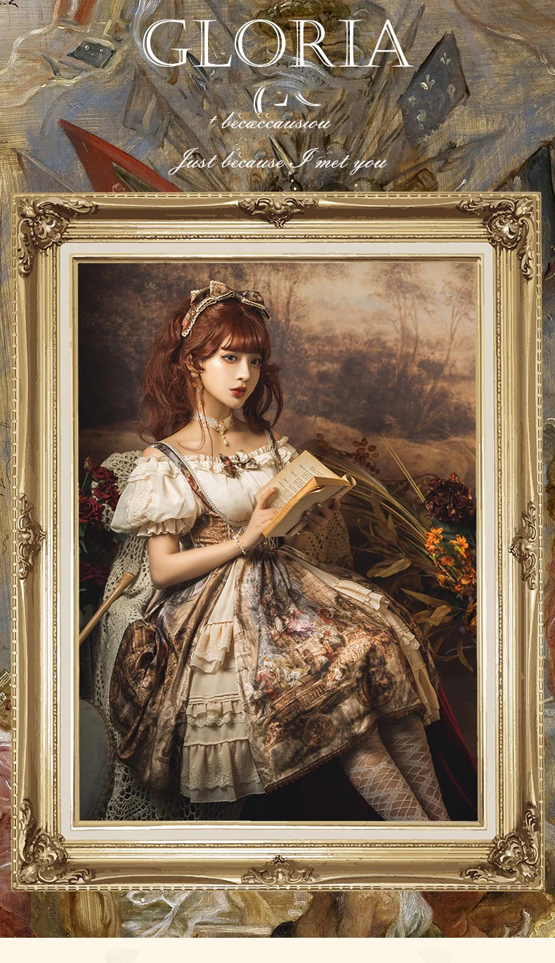 Cloria - Classic Oil Paiting Print Lolita JSK - Image 20