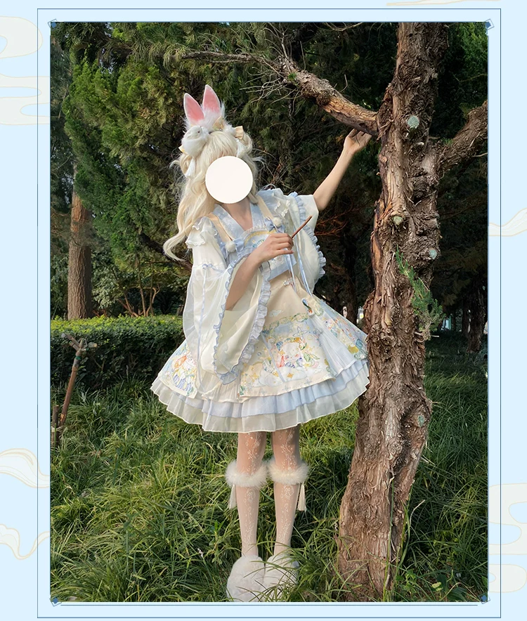 Laurel - Kawaii Han Lolita Jumper Dress Rabbit Print - Image 3