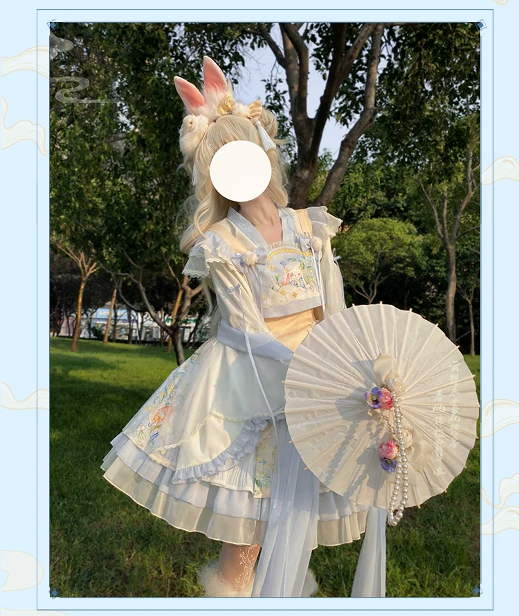 Laurel - Kawaii Han Lolita Jumper Dress Rabbit Print - Image 4