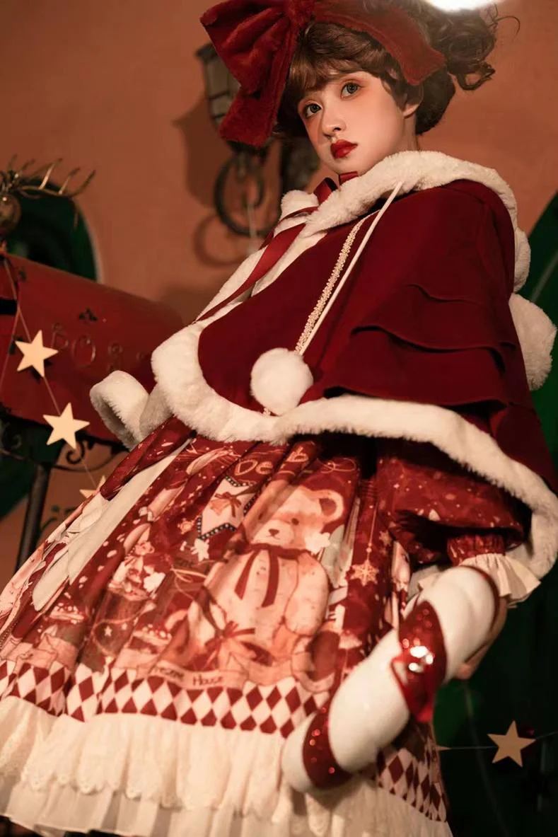 Bear Gift - Kawaii Lolita Christmas Dress and Cape - Image 7