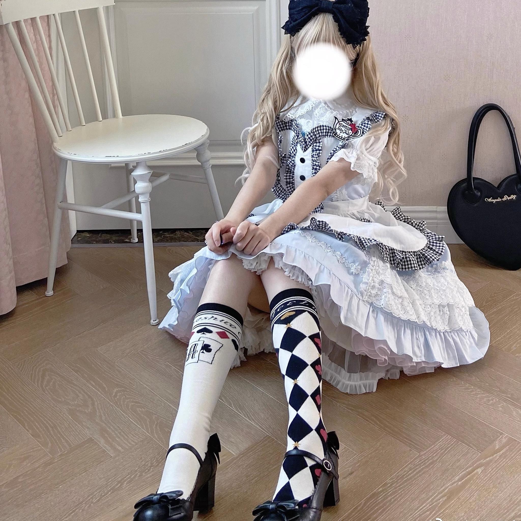 Daily Lolita Cotton Asymmetric Print Socks - Image 11