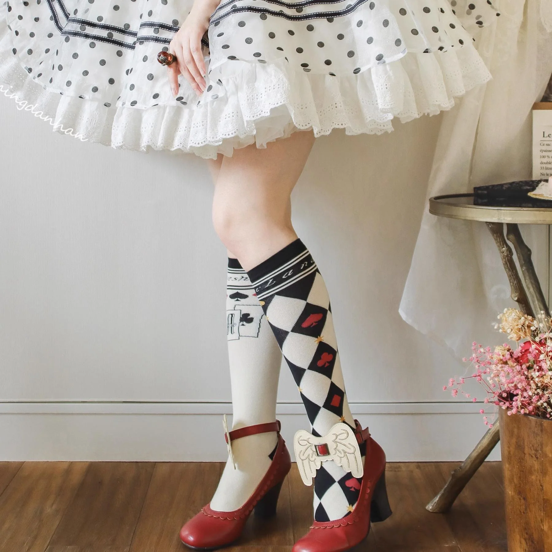 Daily Lolita Cotton Asymmetric Print Socks - Image 20