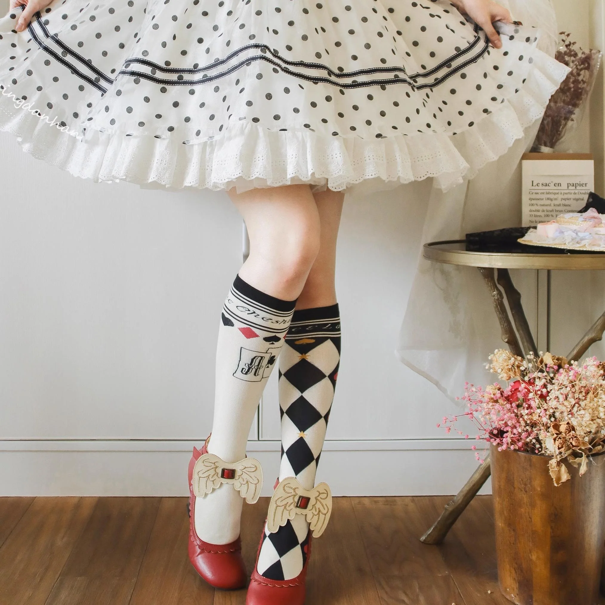 Daily Lolita Cotton Asymmetric Print Socks - Image 21