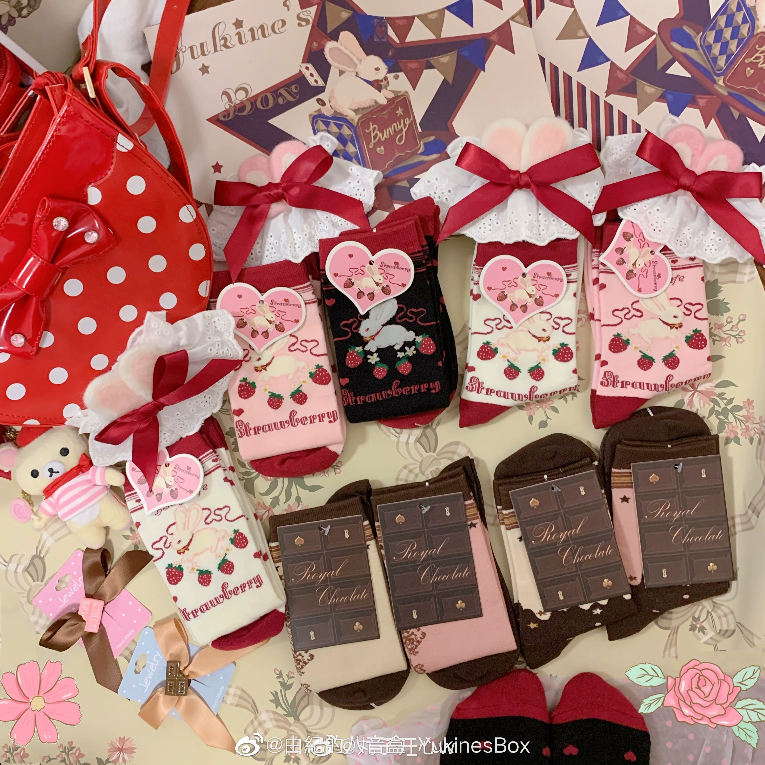 Kawaii Lolita Strawberry Bunny Print Socks - Image 2