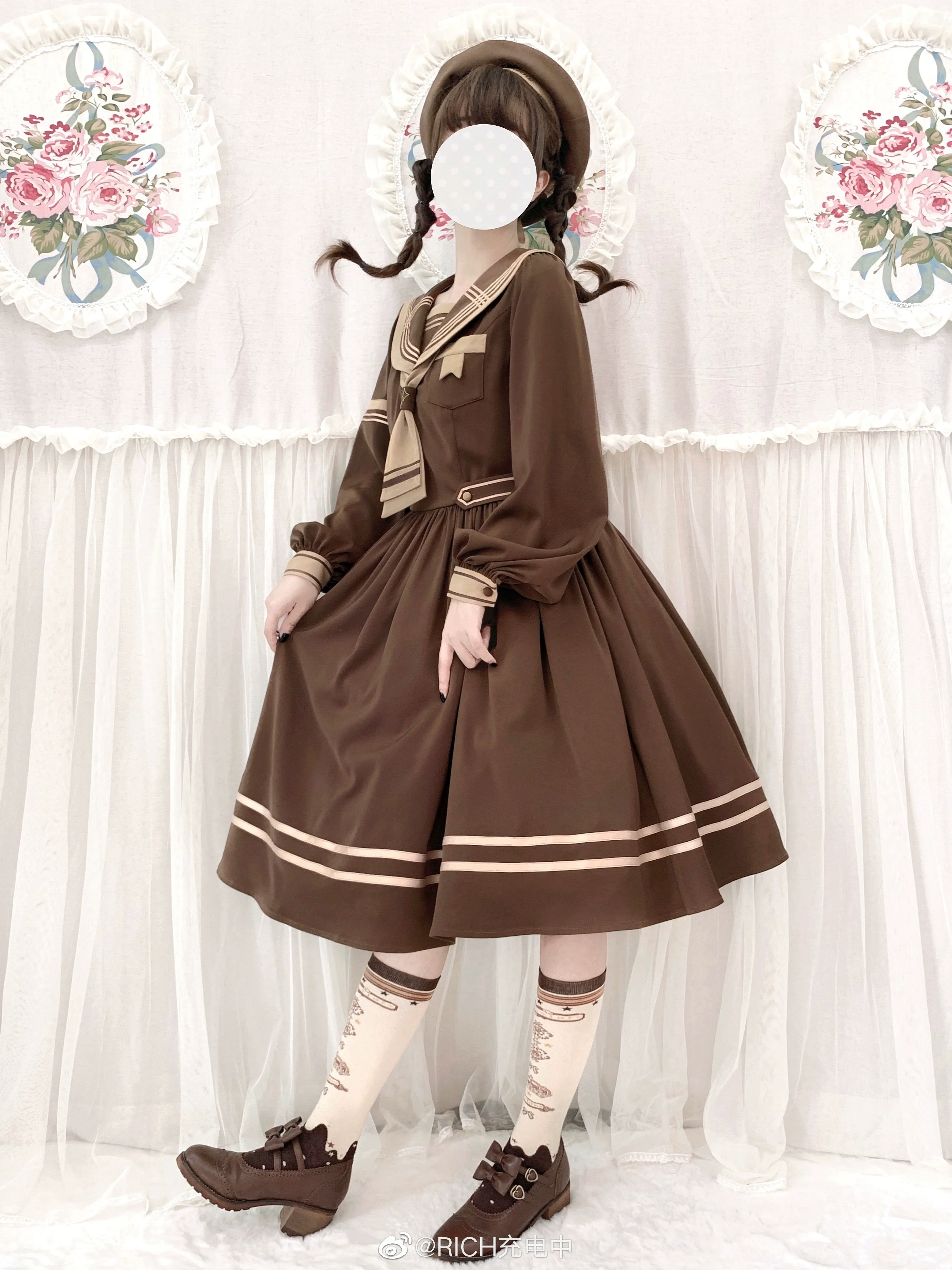 Retro Lolita Chocolate Color Cotton Socks - Image 19