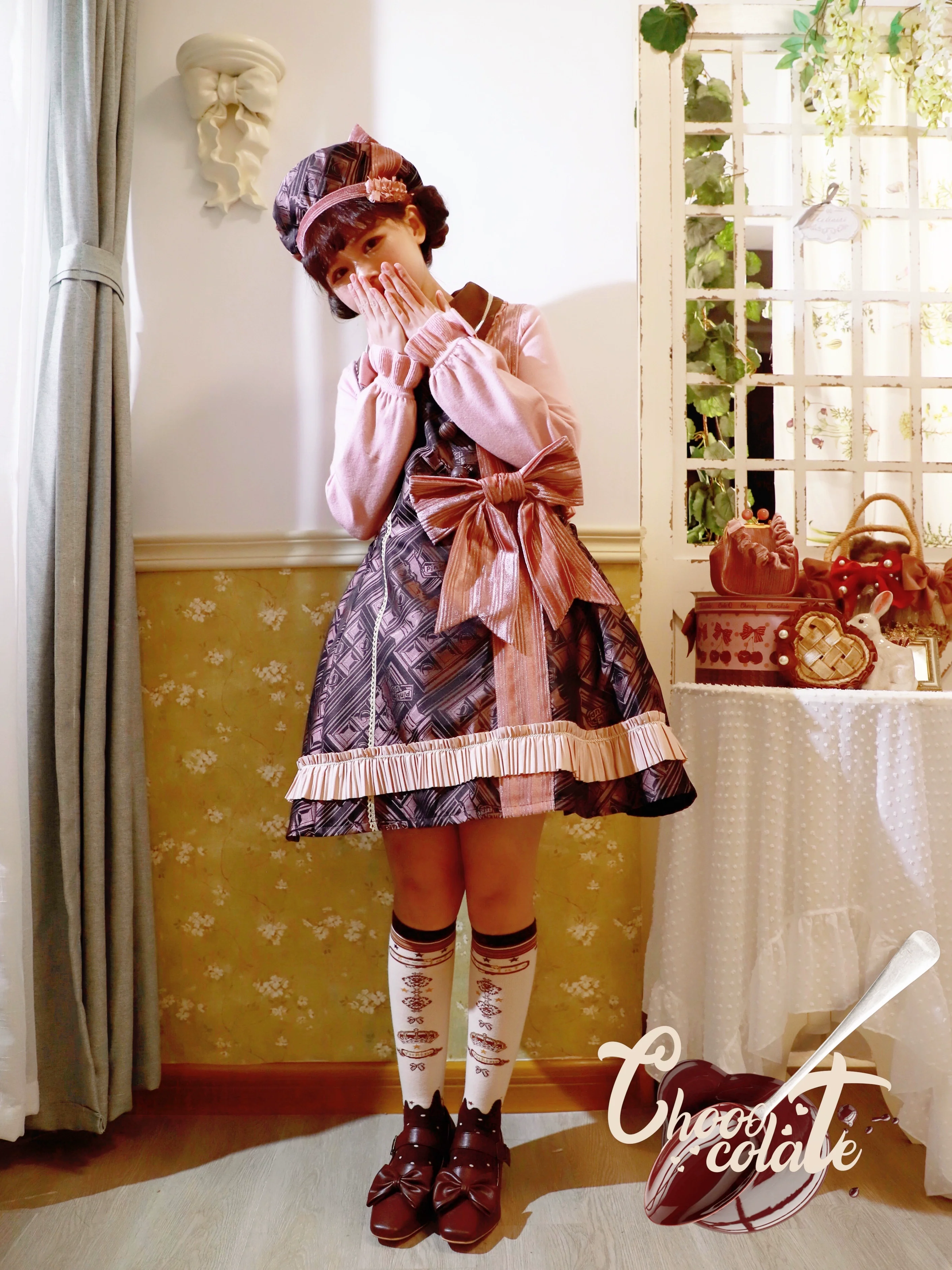 Retro Lolita Chocolate Color Cotton Socks - Image 9